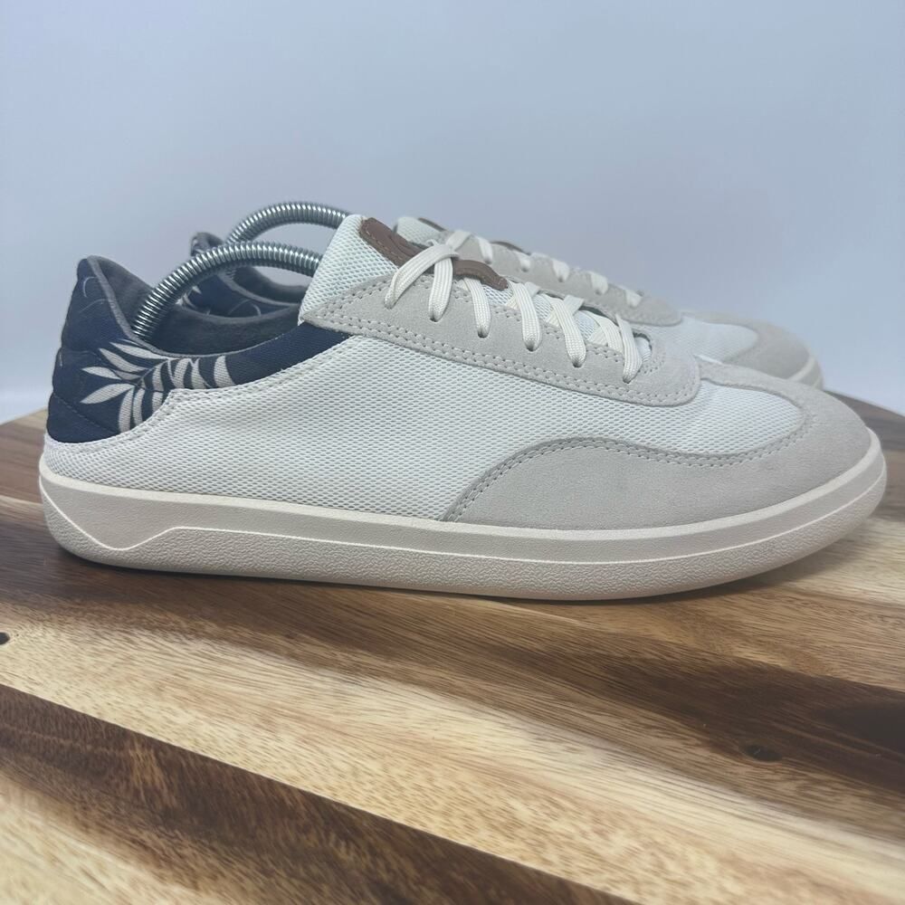 OluKai Punini Men's 10 (EU 43) Beige White Suede Lace Up Athletic Sneakers Shoes